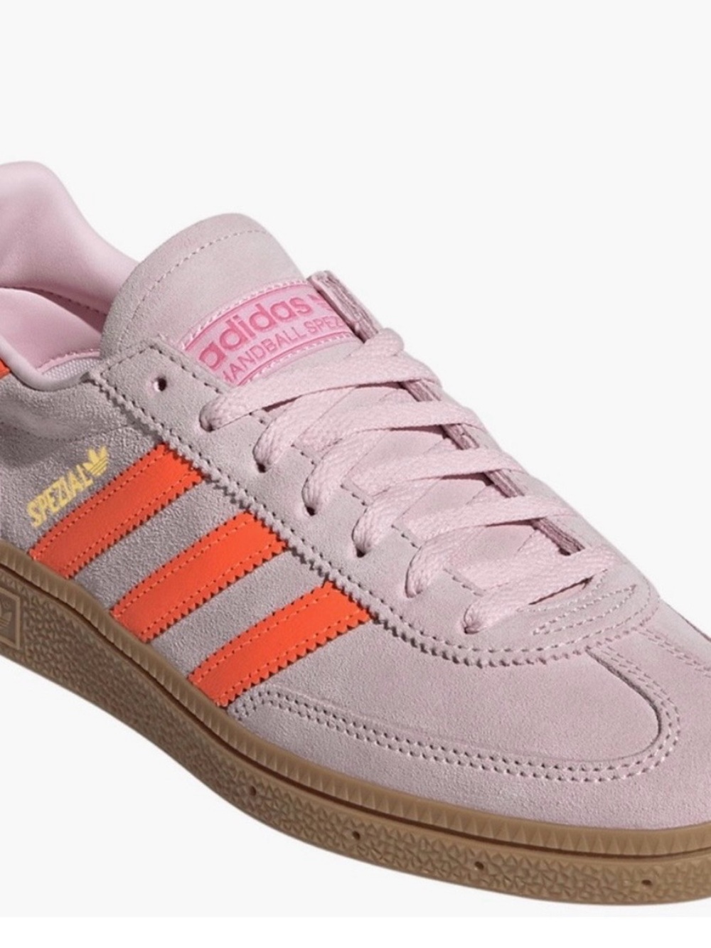 adidas Women’s Handball Spezial Suede Trainer clear pink with neonOrange Stripes